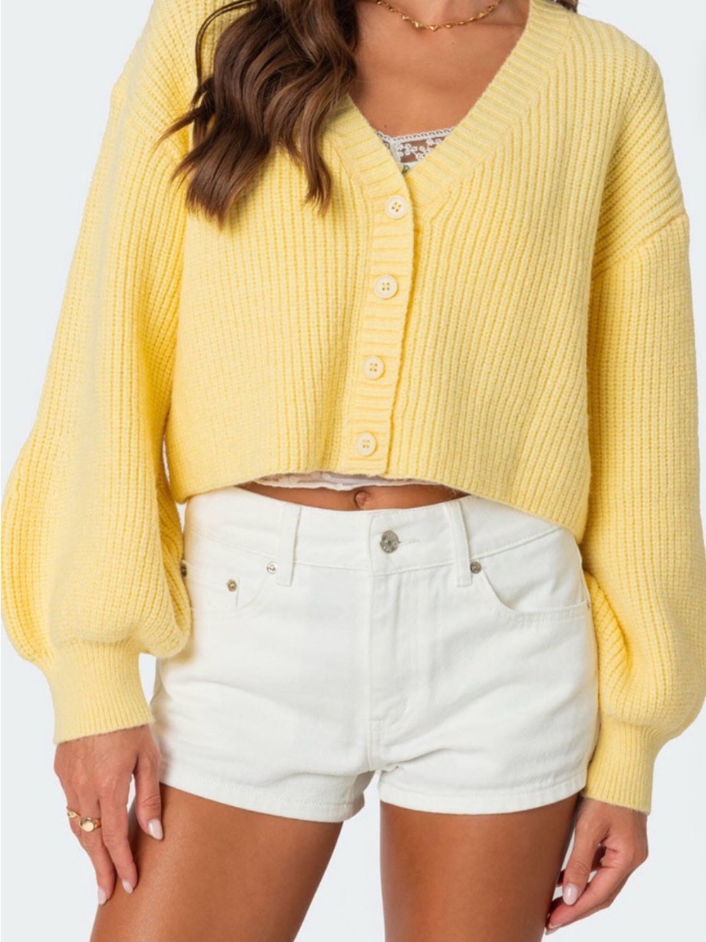 Edikted butter yellow slightly cropped cardigan sweater NWT
